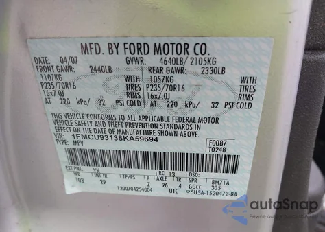 2008 Ford Escape Xlt from USA, damaged, VIN 1FMCU93138KA59694
